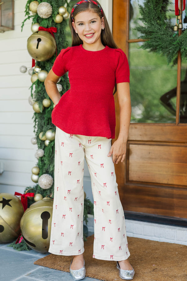 Girls: In The Know Red Peplum Sweater