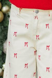 Girls: In Good Form Cream Bow Wide Leg Jeans