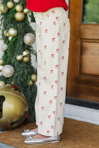 Girls: In Good Form Cream Bow Wide Leg Jeans