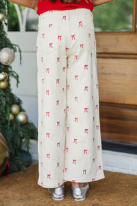 Girls: In Good Form Cream Bow Wide Leg Jeans