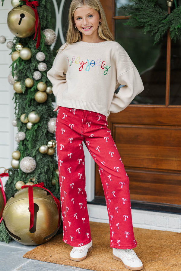 Girls: In Good Form Red Candy Cane Wide Leg Jeans
