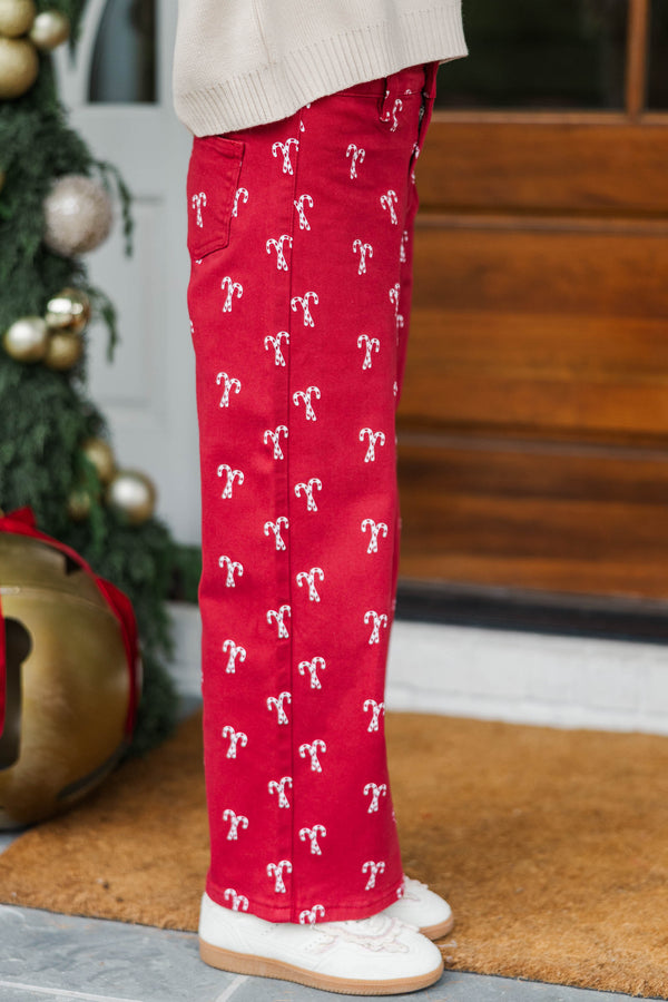 Girls: In Good Form Red Candy Cane Wide Leg Jeans