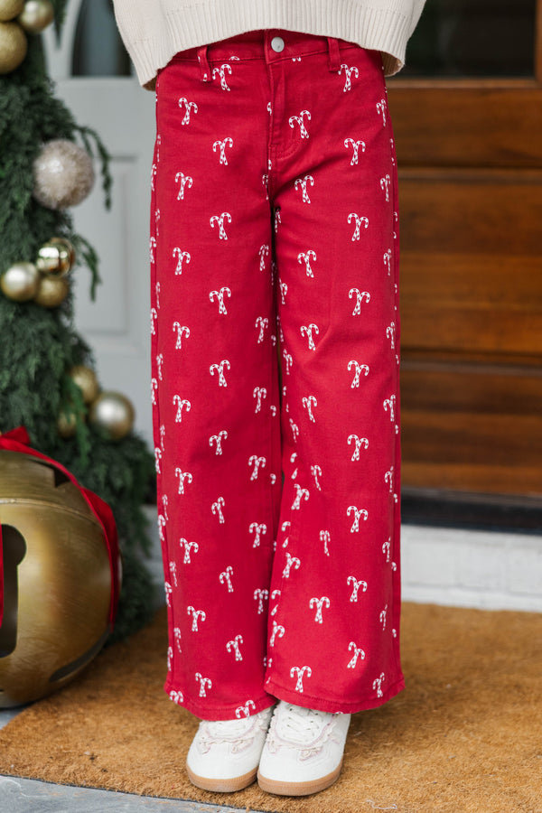 Girls: In Good Form Red Candy Cane Wide Leg Jeans