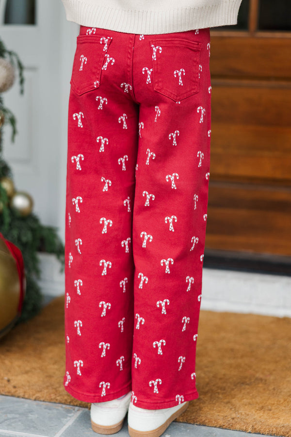 Girls: In Good Form Red Candy Cane Wide Leg Jeans