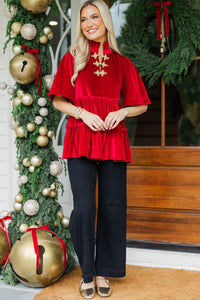 December Magic Red Velvet Blouse