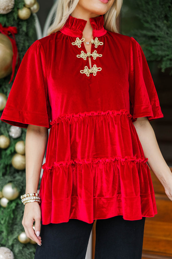 December Magic Red Velvet Blouse