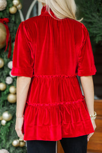 December Magic Red Velvet Blouse