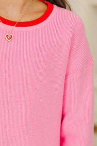 Girls: Woven Warmth Pink Scalloped Sweater Dress