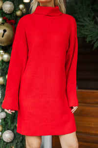 Essential Knit Red Mock Neck Sweater Dress