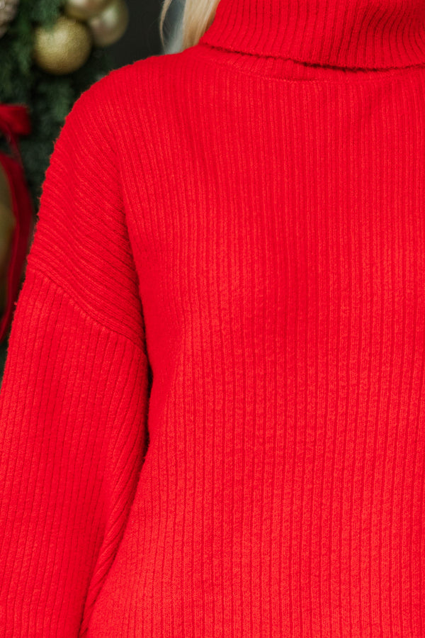 Essential Knit Red Mock Neck Sweater Dress