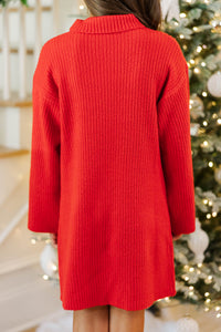 Girls: Essential Knit Red Mock Neck Sweater Dress