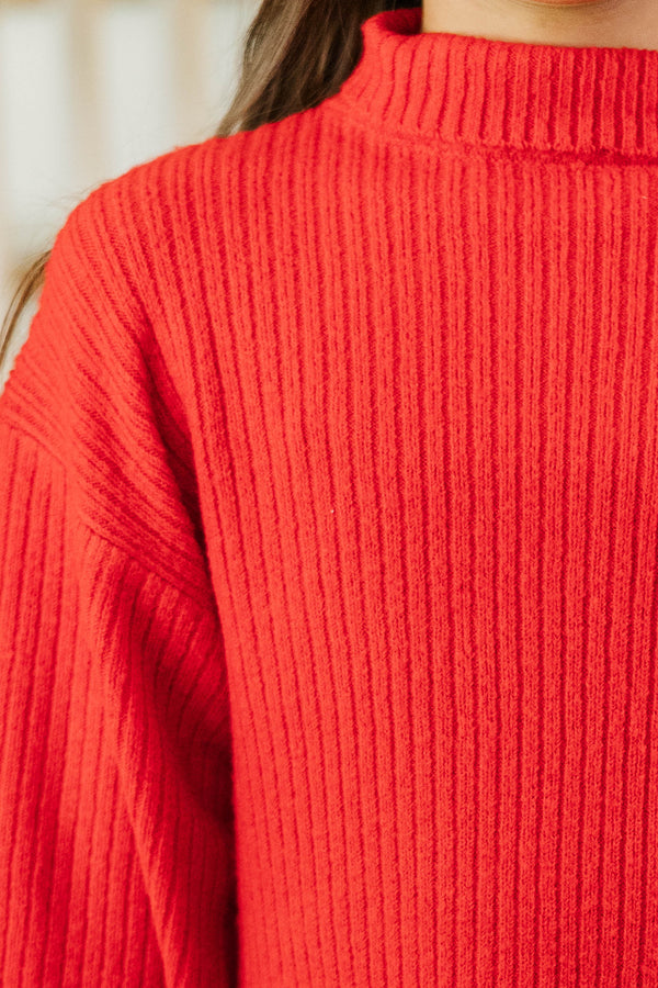 Girls: Essential Knit Red Mock Neck Sweater Dress