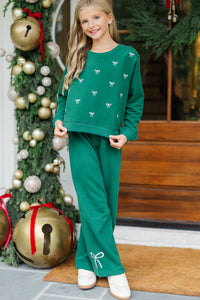 Girls: Weekend Ritual Emerald Bow Embroidered Sweatshirt