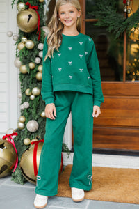 Girls: Weekend Ritual Emerald Bow Embroidered Sweatpants