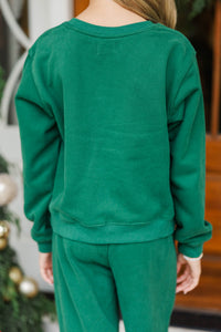 Girls: Weekend Ritual Emerald Bow Embroidered Sweatshirt