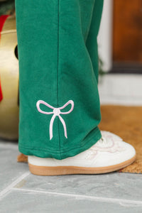 Girls: Weekend Ritual Emerald Bow Embroidered Sweatpants