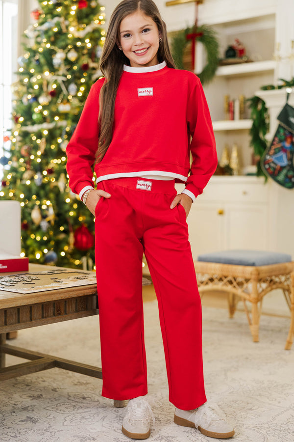 Girls: Fast Track Red Cropped Merry Patch Pullover