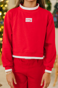 Girls: Fast Track Red Cropped Merry Patch Pullover
