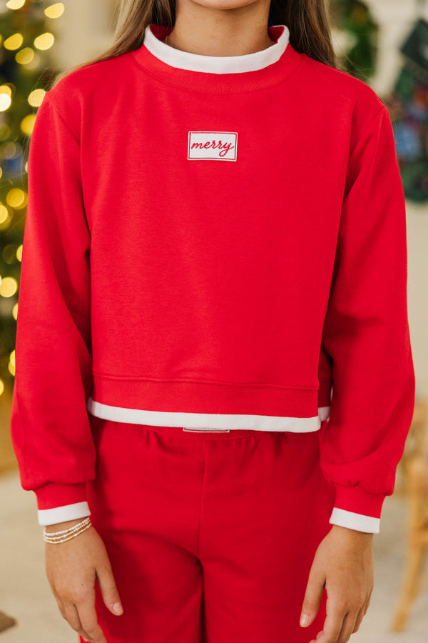 Girls: Fast Track Red Cropped Merry Patch Pullover