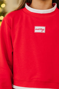 Girls: Fast Track Red Cropped Merry Patch Pullover