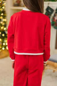 Girls: Fast Track Red Cropped Merry Patch Pullover