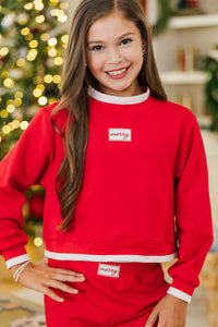 Girls: Fast Track Red Cropped Merry Patch Pullover