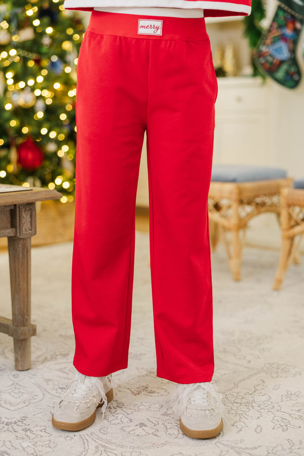 Girls: Foundation Piece Red Merry Patch Sweatpants