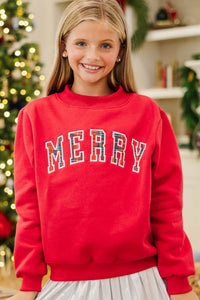 Girls: Best Present Red Plaid Merry Sweatshirt