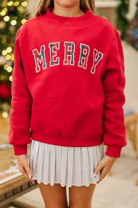 Girls: Best Present Red Plaid Merry Sweatshirt