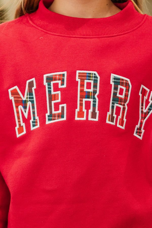 Girls: Best Present Red Plaid Merry Sweatshirt