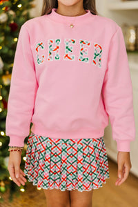 Girls: Best Present Pink Plaid Cheer Sweatshirt