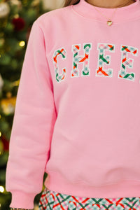 Girls: Best Present Pink Plaid Cheer Sweatshirt