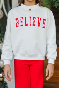 Girls: Best Present Cream Polka Dot Believe Sweatshirt