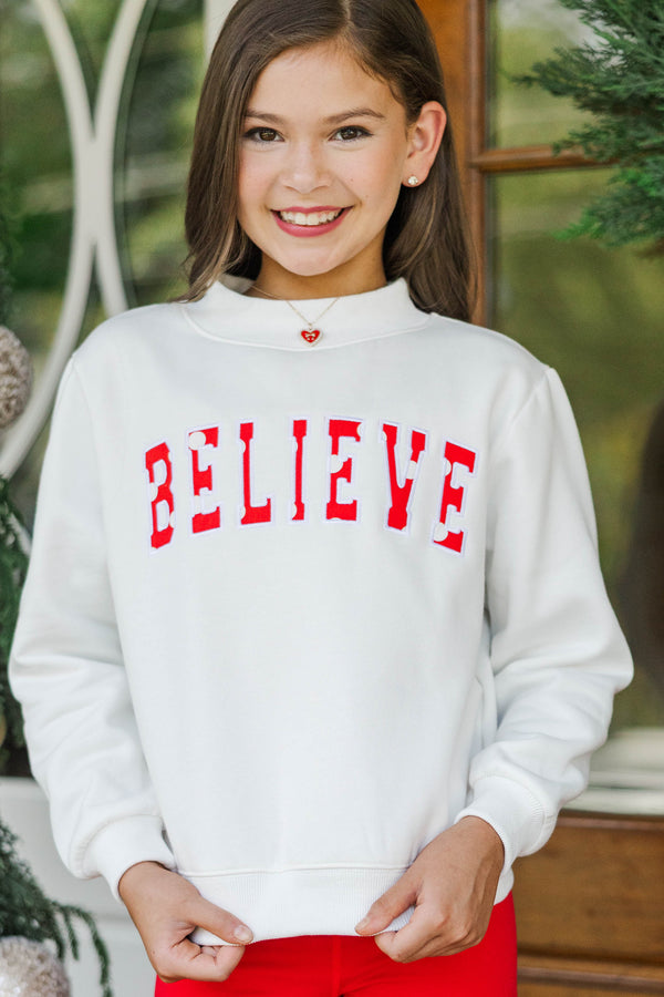Girls: Best Present Cream Polka Dot Believe Sweatshirt
