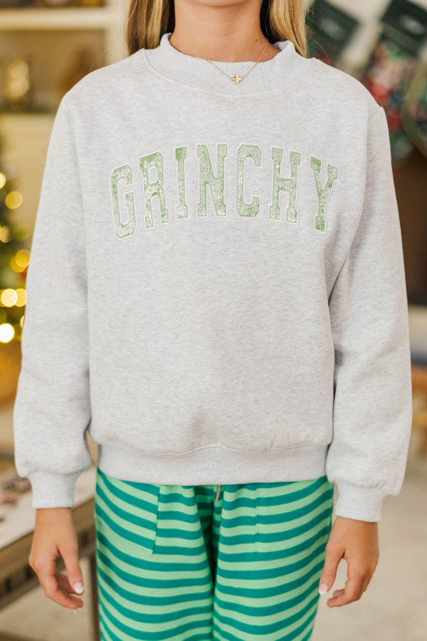 Girls: Best Present Heather Gray Grinchy Sweatshirt