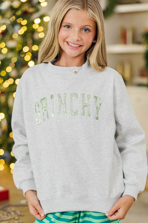 Girls: Best Present Heather Gray Grinchy Sweatshirt