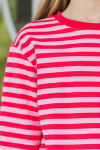 Girls: Sunday Reset Red & Pink Striped Sweatshirt