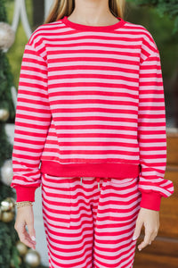 Girls: Sunday Reset Red & Pink Striped Sweatshirt