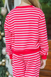 Girls: Sunday Reset Red & Pink Striped Sweatshirt