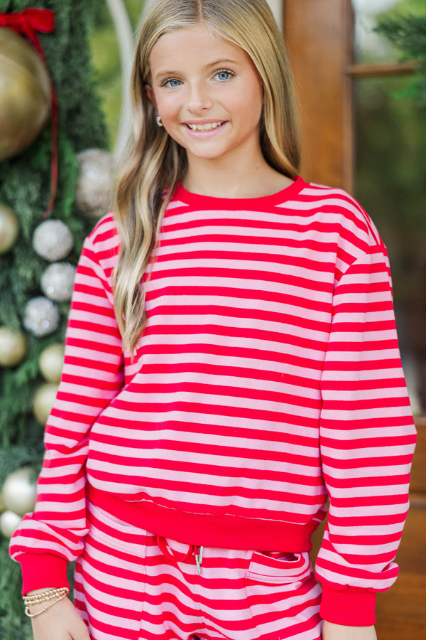 Girls: Sunday Reset Red & Pink Striped Sweatshirt