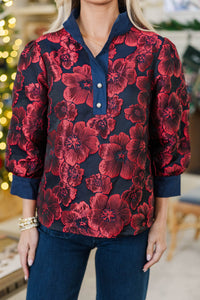 Christmas Crush Burgundy Brocade Blouse