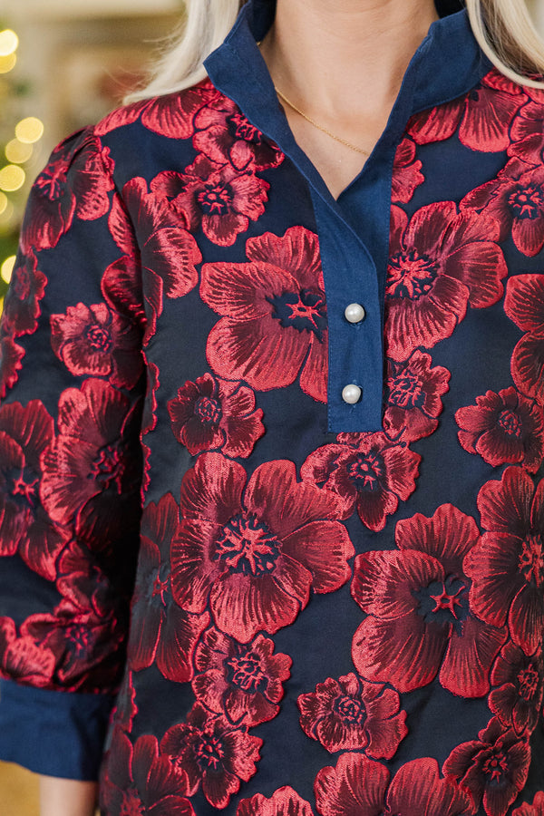 Christmas Crush Burgundy Brocade Blouse