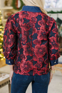 Christmas Crush Burgundy Brocade Blouse
