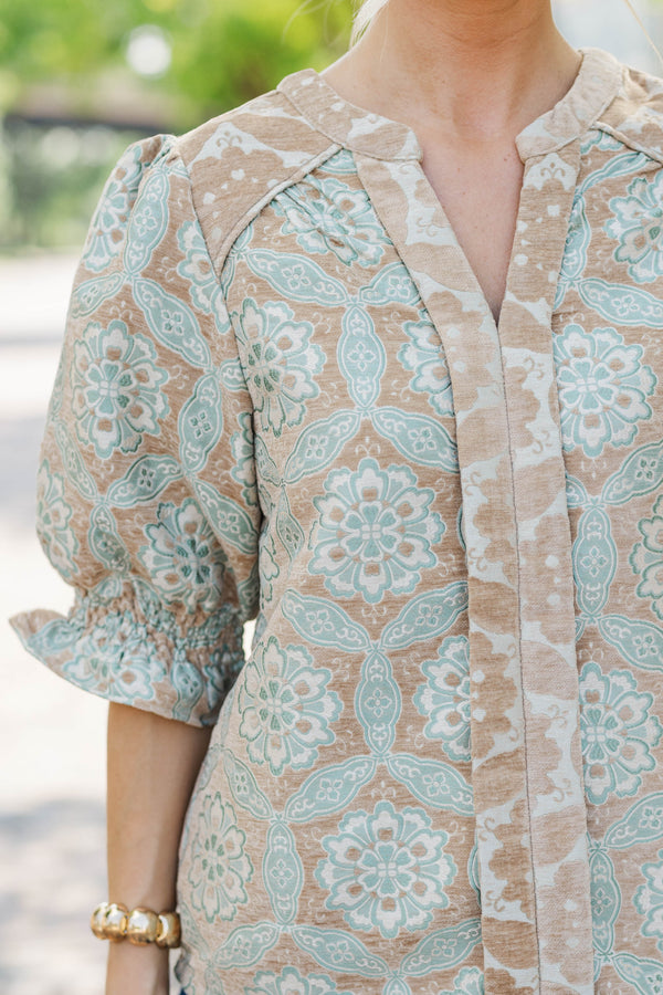 Polished To Perfection Taupe Velvet Jacquard Blouse