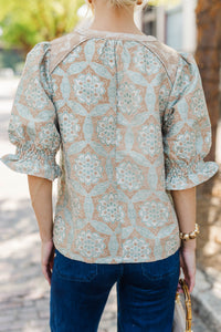 Polished To Perfection Taupe Velvet Jacquard Blouse