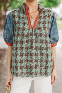 Wouldn't You Think Sage Tweed Blouse