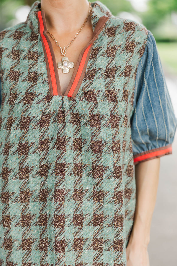 Wouldn't You Think Sage Tweed Blouse