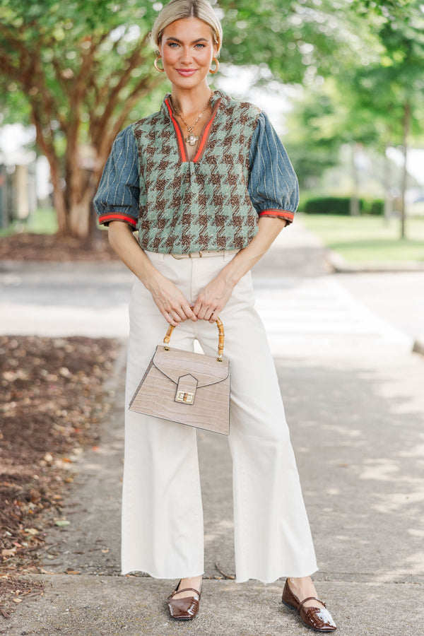 Wouldn't You Think Sage Tweed Blouse