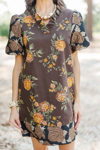 Worth Every Smile Brown Brocade Dress