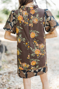 Worth Every Smile Brown Brocade Dress